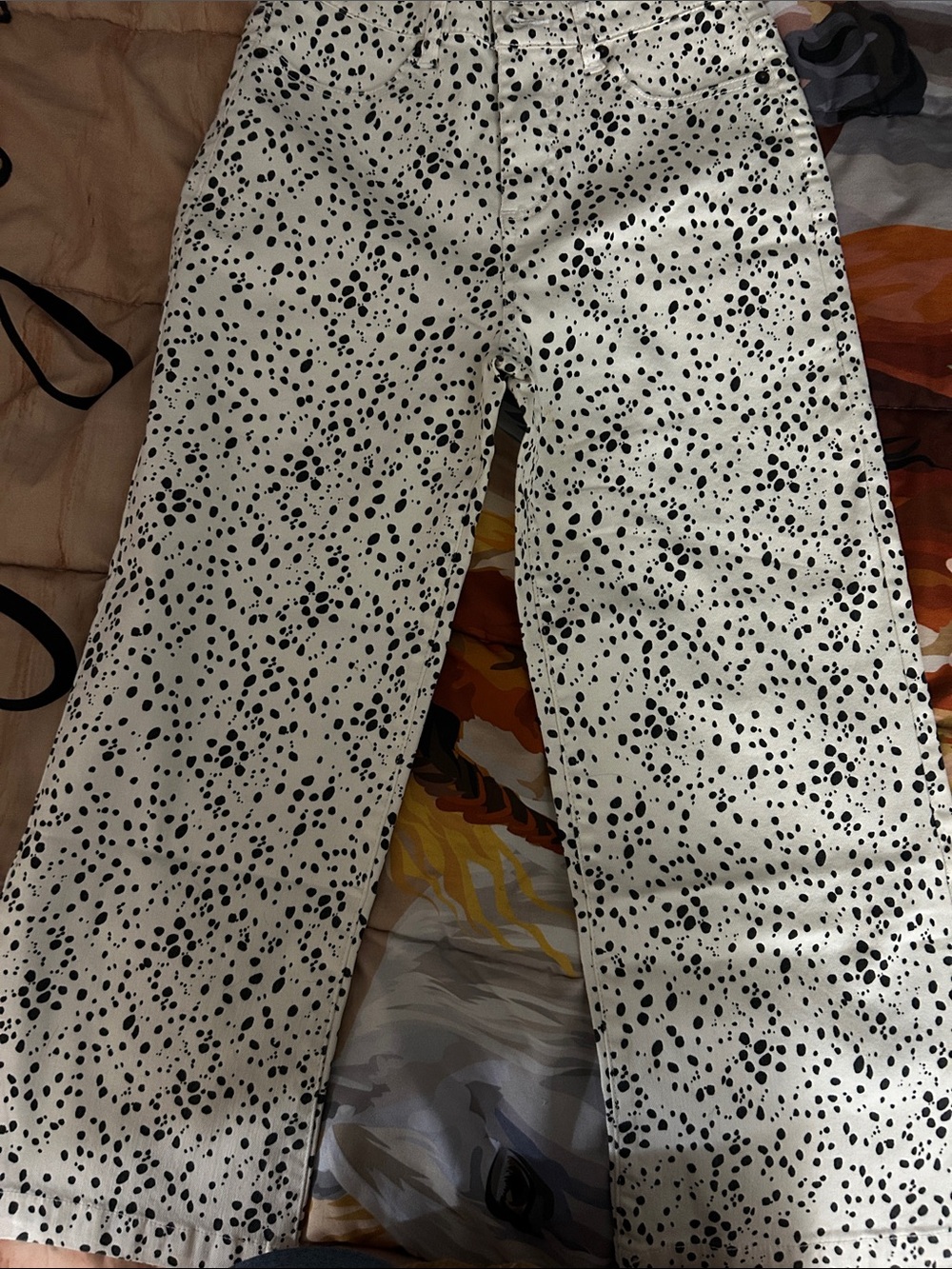 OTG- on the go brand White & Black Dalmatian Print Wide-Leg Women's Jeans